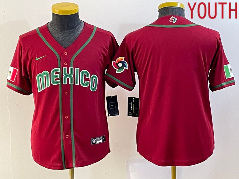 Youth 2023 World Cub Mexico Blank Red Nike MLB Jersey2